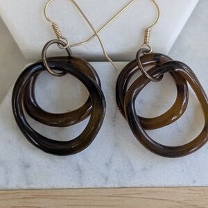 Brown Layered Hoop Earrings with Gold Hooks